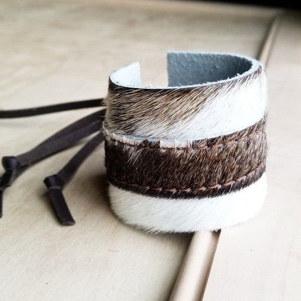 Leather Cuff Adjustable Tie-Hair Light Brindle
