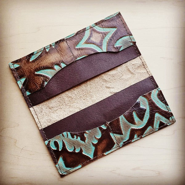 Embossed Leather Wallet in Turquoise Laredo