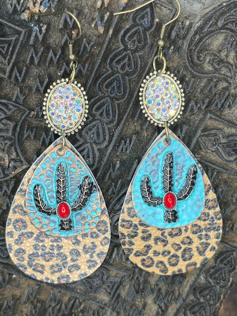 Cheetah cactus Earrings