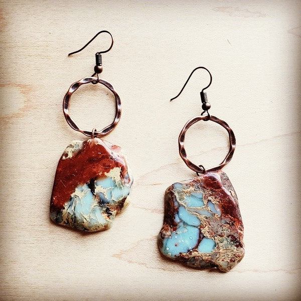 genuine aqua terra on a copper hoop earring