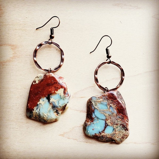 genuine aqua terra on a copper hoop earring