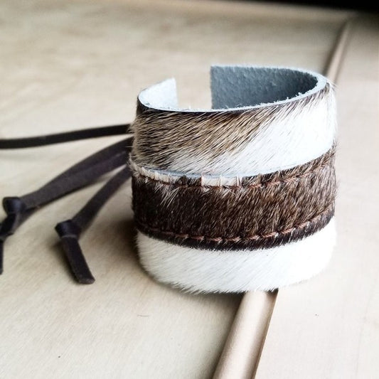Leather Cuff Adjustable Tie-Hair Light Brindle