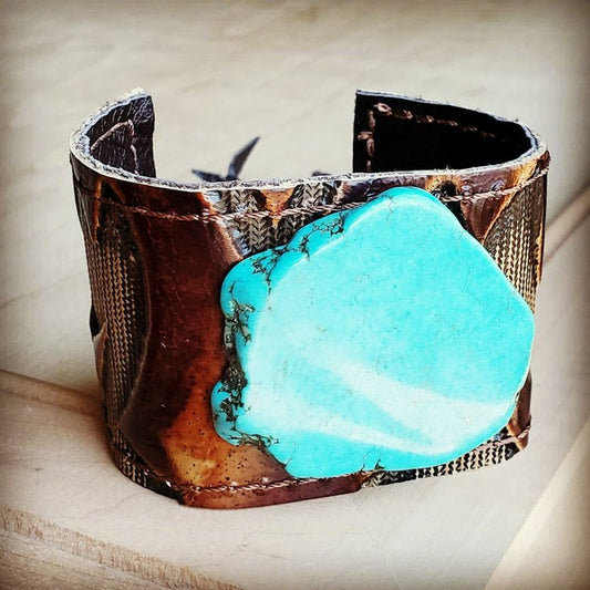 Cuff w/ embossed laredo w/ turquoise slab