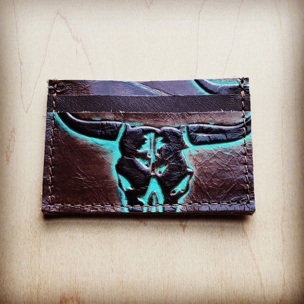 Embossed Credit Card Holder-Turquoise Steer