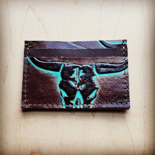 Embossed Credit Card Holder-Turquoise Steer