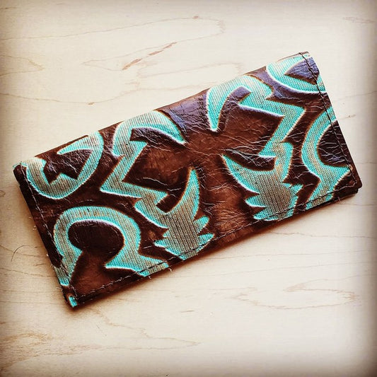 Embossed Leather Wallet in Turquoise Laredo
