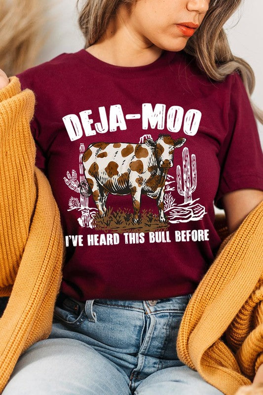 Deja Moo Bull Western Cow Graphic T Shirts