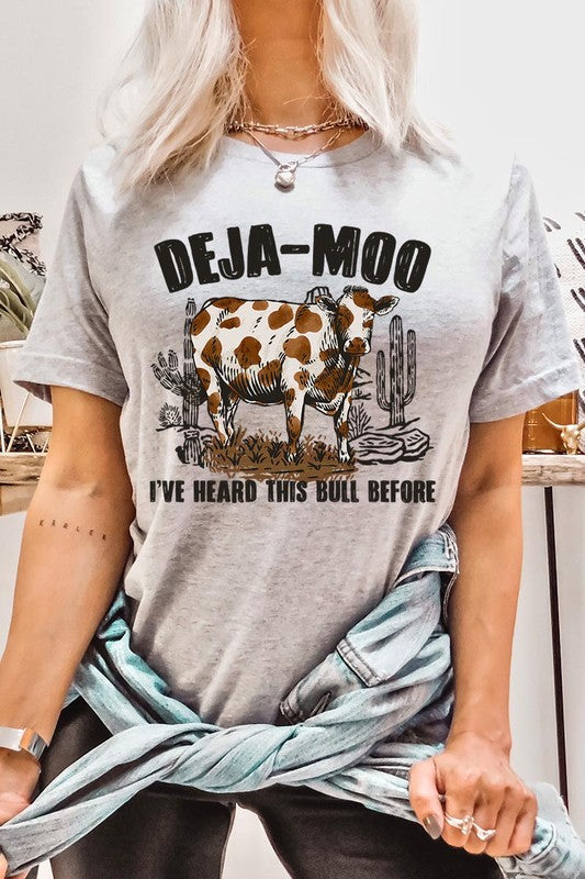 Deja Moo Bull Western Cow Graphic T Shirts