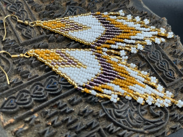 Purple and Gold beaded earrings