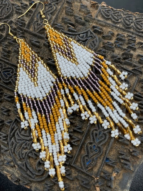 Purple and Gold beaded earrings
