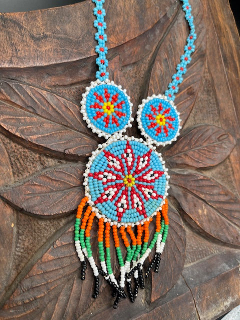 Three Star  Blue Beaded regalia