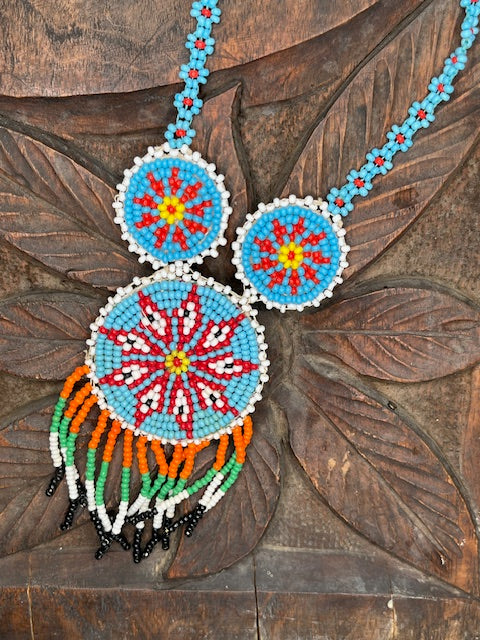 Three Star  Blue Beaded regalia