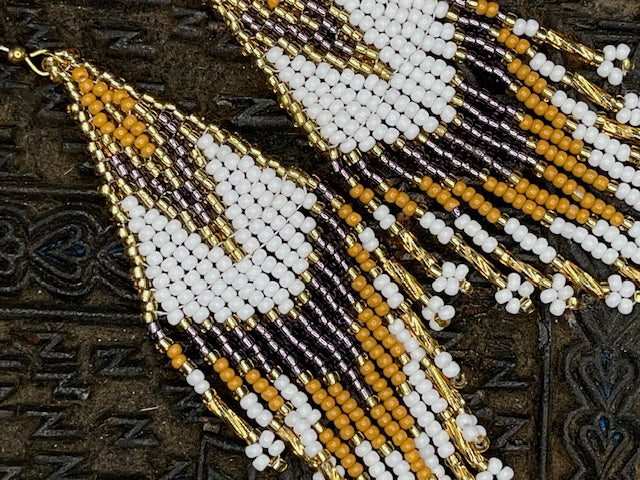 Purple and Gold beaded earrings