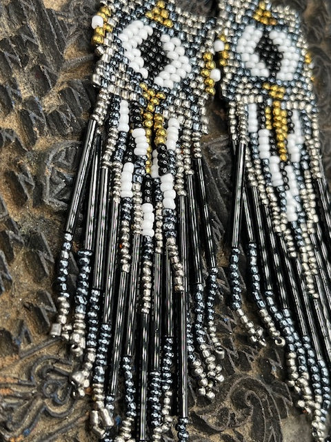 Back and Gold beaded earrings western cowgirl 