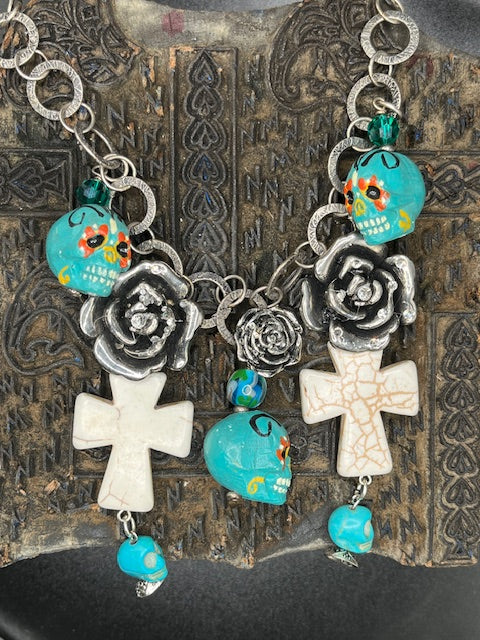 Day of Dead Necklace Wood